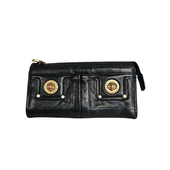 Marc By Marc Jacobs Black Leather Turnlock Tip Zip Rectangular Wallet Clutch - Picture 1 of 12